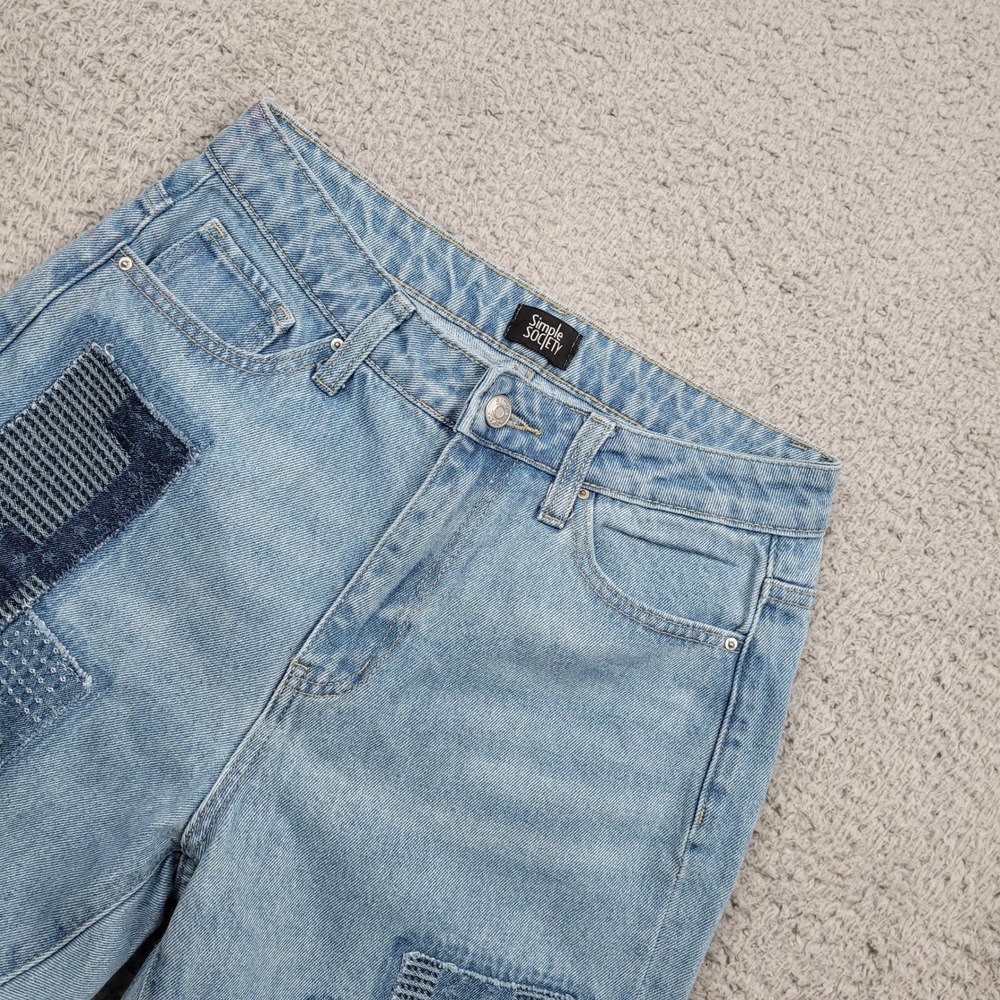 Simple Society Women's Jeans Size‎ 5/27 Ripped Patchwork Light Wash Denim